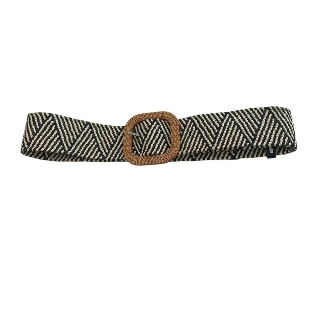 Black & Tan Woven Belt Geometric Braided Pattern 38” NWOT